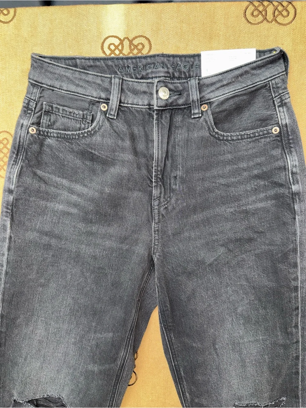 American Eagle Mom Jeans Womens Straight Leg 90s Washed Black Gray High Rise - Picture 6 of 16